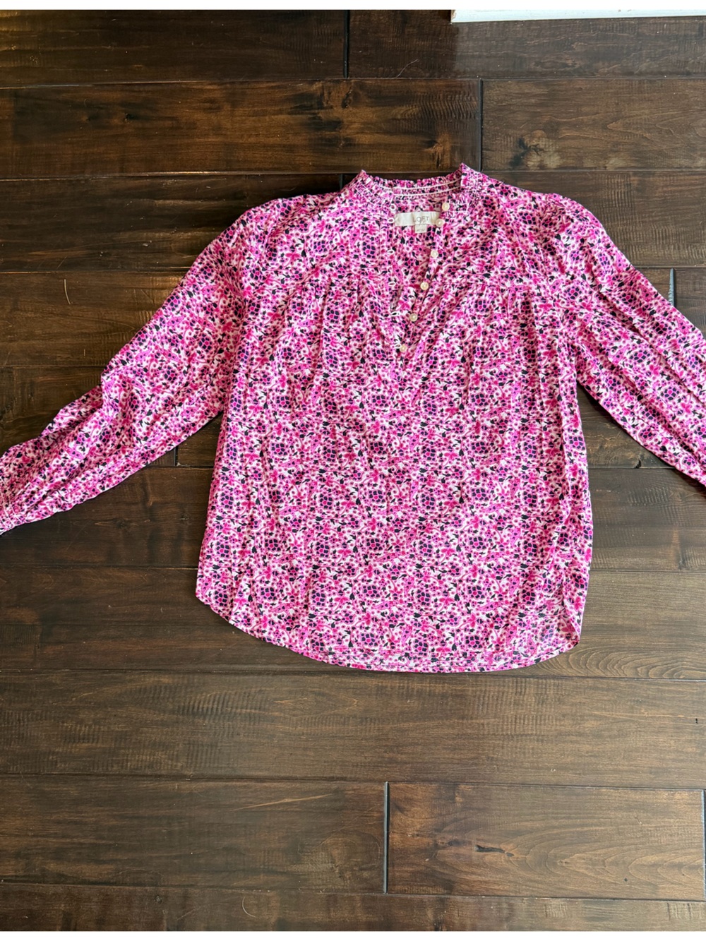 LOFT Pink Multi Floral Button-Down Blouse